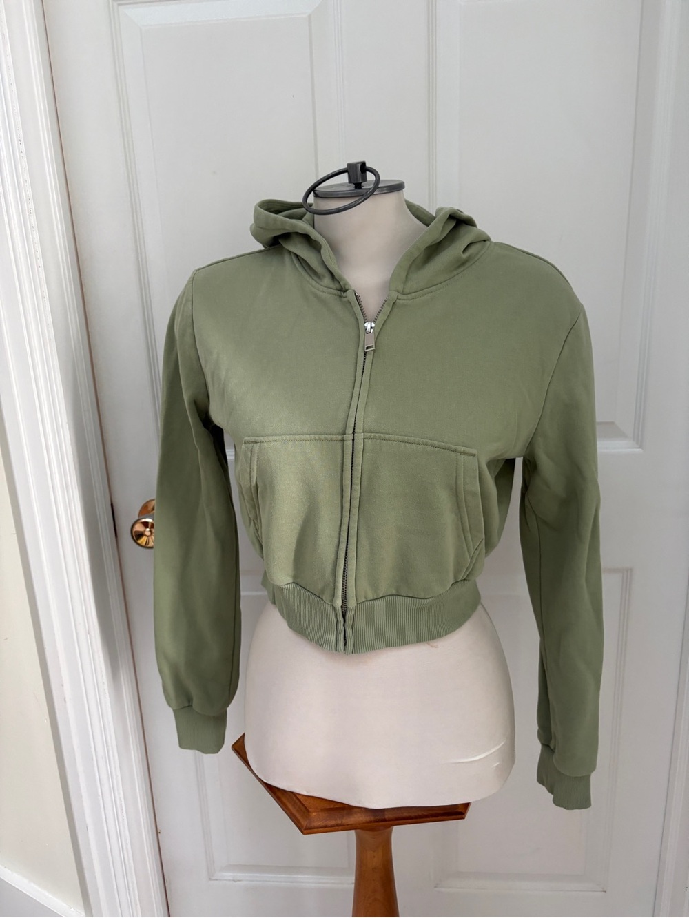 H&M Cropped Olive Zip-Up Hoodie